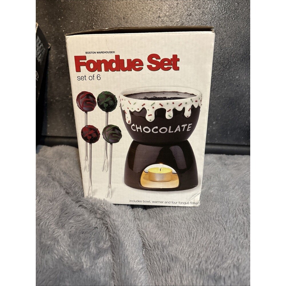 BOSTON WAREHOUSE CHOCOLATE FONDUE POT MELTING POT 6 PIECES